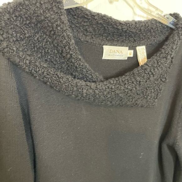 Dana Buchman XL Sweater Merino Wool Black Asymmetrical Yoke - Picture 8 of 9